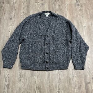 Vintage Celtic Country 100% Wool Chunky Knit Button Cardigan Sweater XL IRELAND
